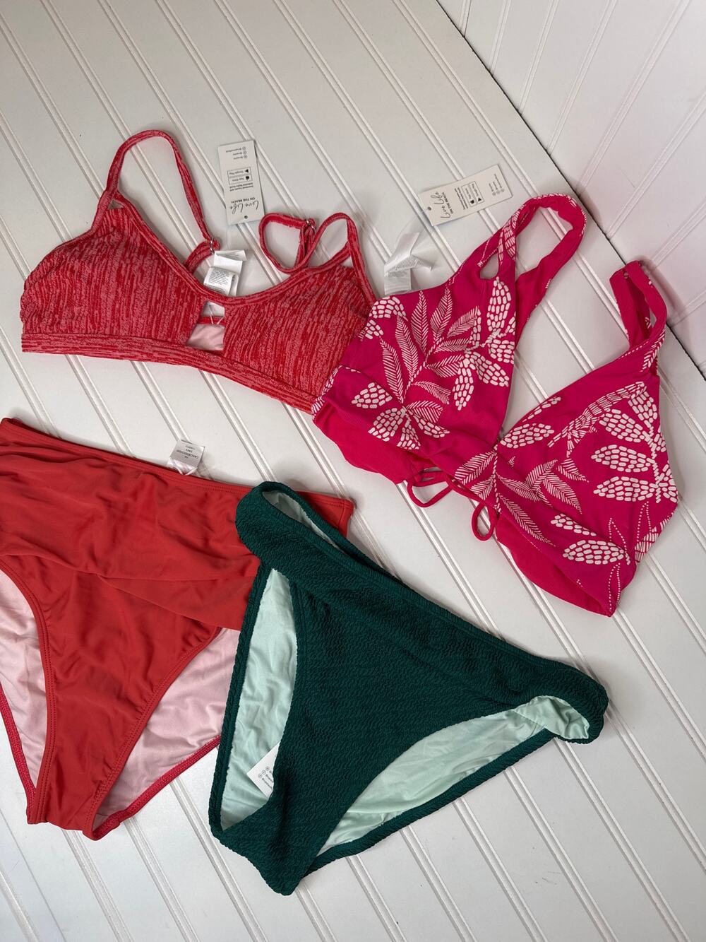 NWT Cupshe Two Peace Swimsuit Bikini Red High Waist Bottom Beach BUNDLE Sz M